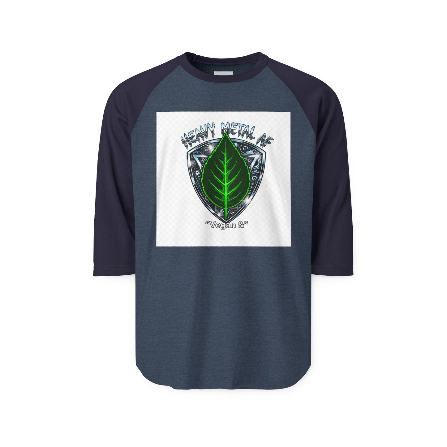 Vegan and Heavy Metal AF Crest Raglan Shirt | Vegan Pride Logo 3/4 Sleeve