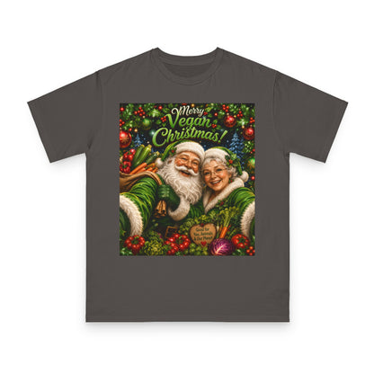 Organic  cotton Merry Vegan Christmas-Santa and Mrs Santa Selfie T-shirt