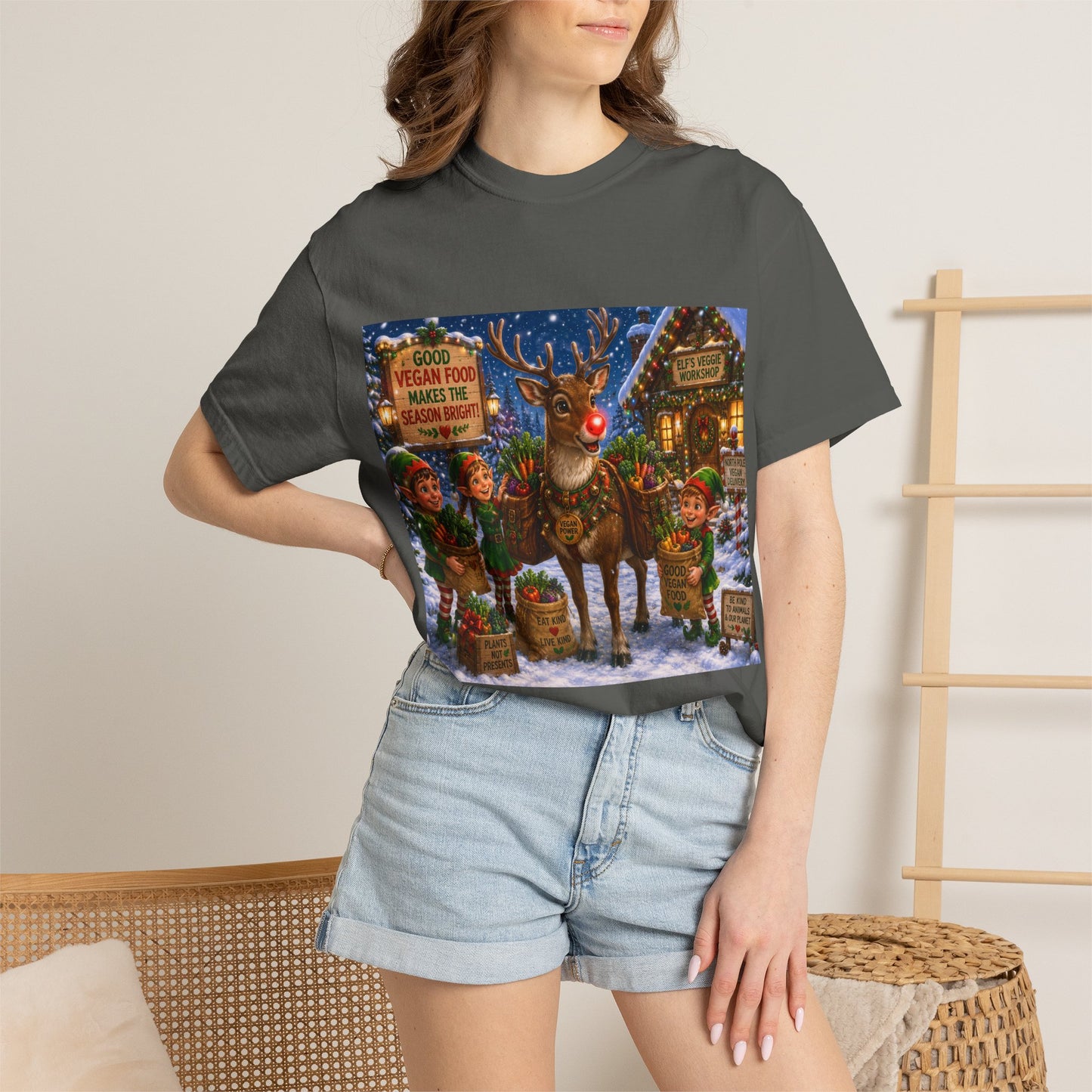 Merry Vegan Christmas T-Shirt - Rudolph & The Elves — Festive Holiday Vegan Graphic Tee