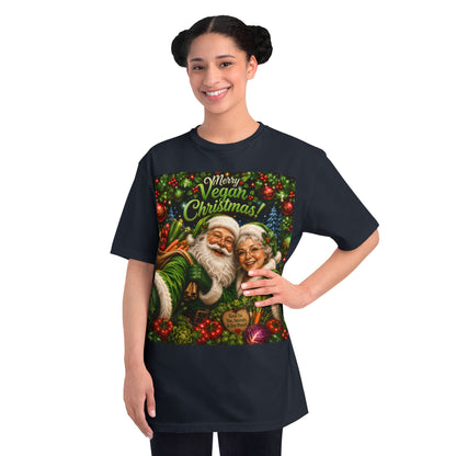 Organic  cotton Merry Vegan Christmas-Santa and Mrs Santa Selfie T-shirt