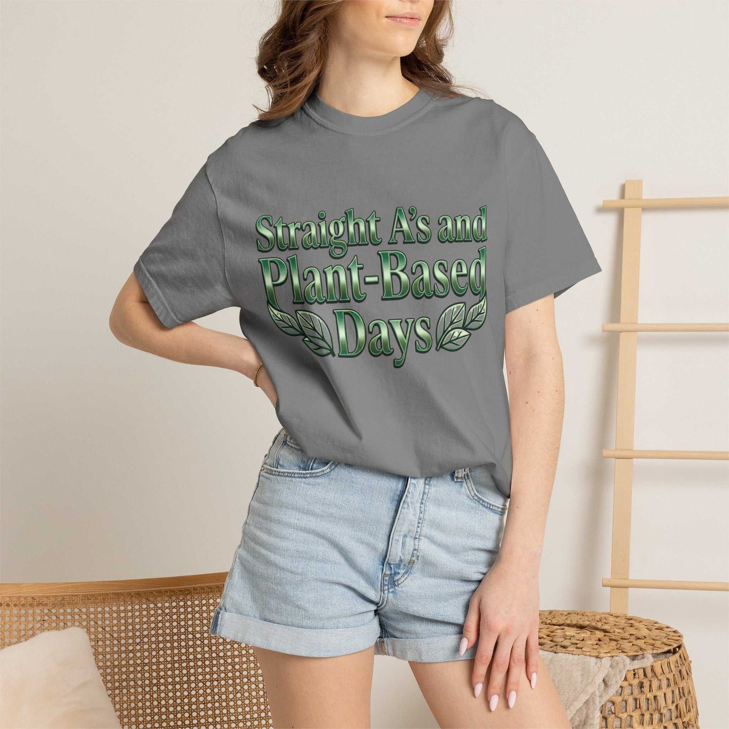 Plant-Powered Tee — "Straight A’s and Plant-Based Days" Motivational Graphic T-Shirt
