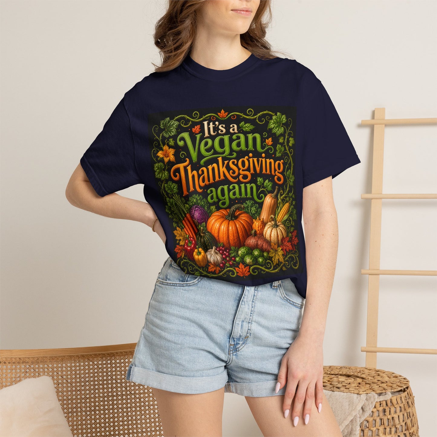 Vegan Thanksgiving T-Shirt — "It's a Vegan Thanksgiving Again" Holiday Tee