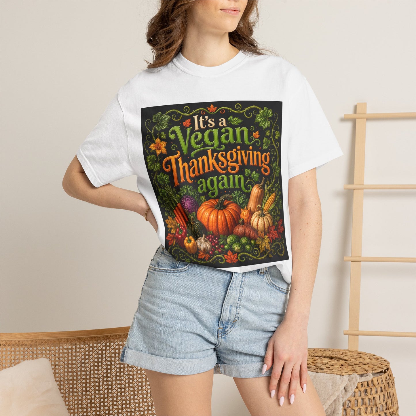Vegan Thanksgiving T-Shirt — "It's a Vegan Thanksgiving Again" Holiday Tee