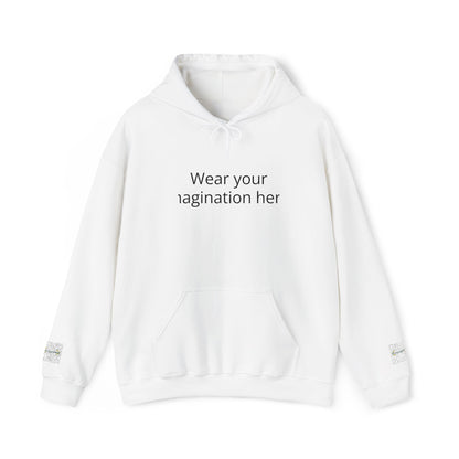 Hoodie — "Wear Your Imagination Here" Minimal Text Graphic Hoodie