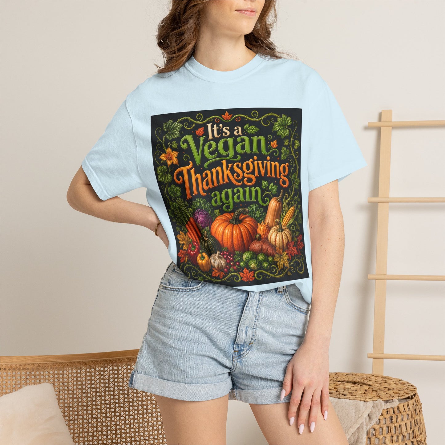 Vegan Thanksgiving T-Shirt — "It's a Vegan Thanksgiving Again" Holiday Tee