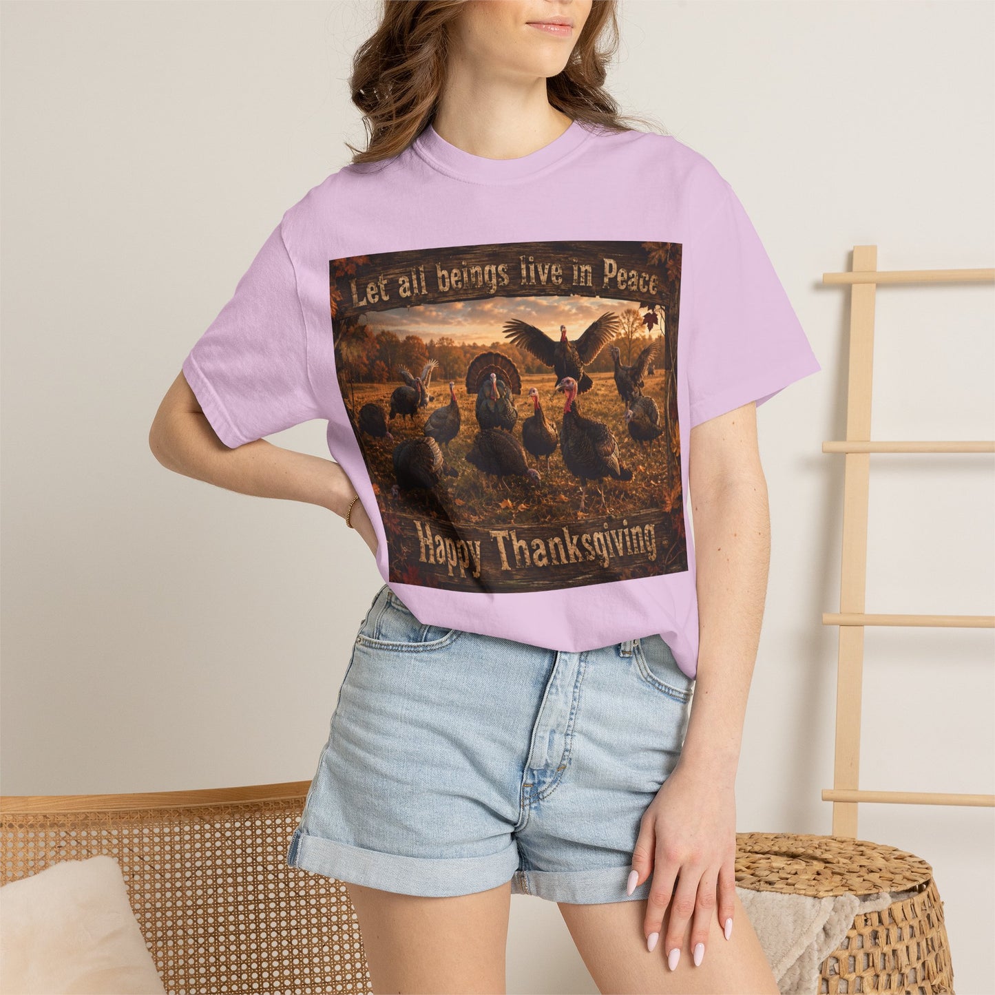 Thanksgiving Turkeys 'Let All Beings Live in Peace' T-Shirt