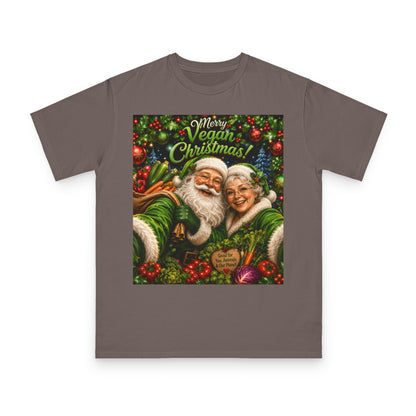 Organic  cotton Merry Vegan Christmas-Santa and Mrs Santa Selfie T-shirt