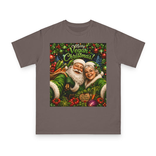 Organic  cotton Merry Vegan Christmas-Santa and Mrs Santa Selfie T-shirt