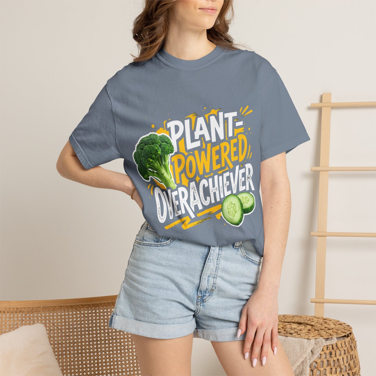 Veggie Powered T‑Shirt — Broccoli & Cucumber Plant‑Powered Graphic Tee