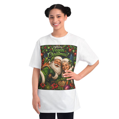 Organic  cotton Merry Vegan Christmas-Santa and Mrs Santa Selfie T-shirt