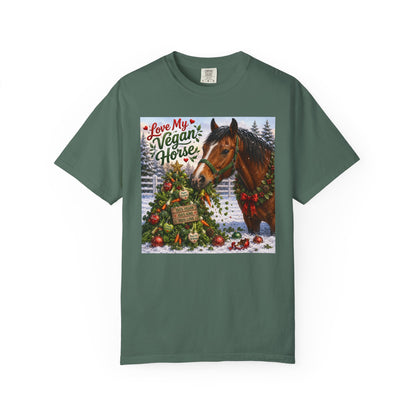Vegan Christmas T-Shirt – "Love My Vegan Horse" Holiday Tee