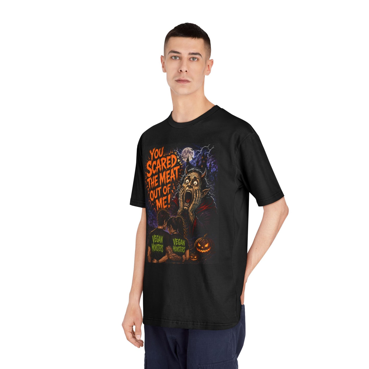Vegan Monsters Halloween T-Shirt — "You Scared the Meat Out of Me!" Horror Graphic Tee
