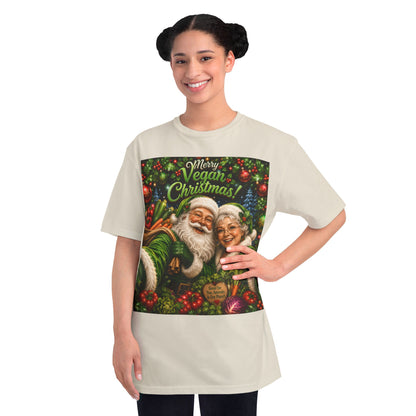 Organic  cotton Merry Vegan Christmas-Santa and Mrs Santa Selfie T-shirt