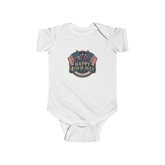 Infant Bodysuit – "Happy 4th of July" American Flag Baby bodysuit