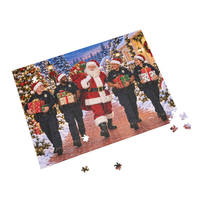 Christmas Santa and Police Helpers Jigsaw Puzzle — Festive Holiday Scene (96/252/500/1000 pcs)