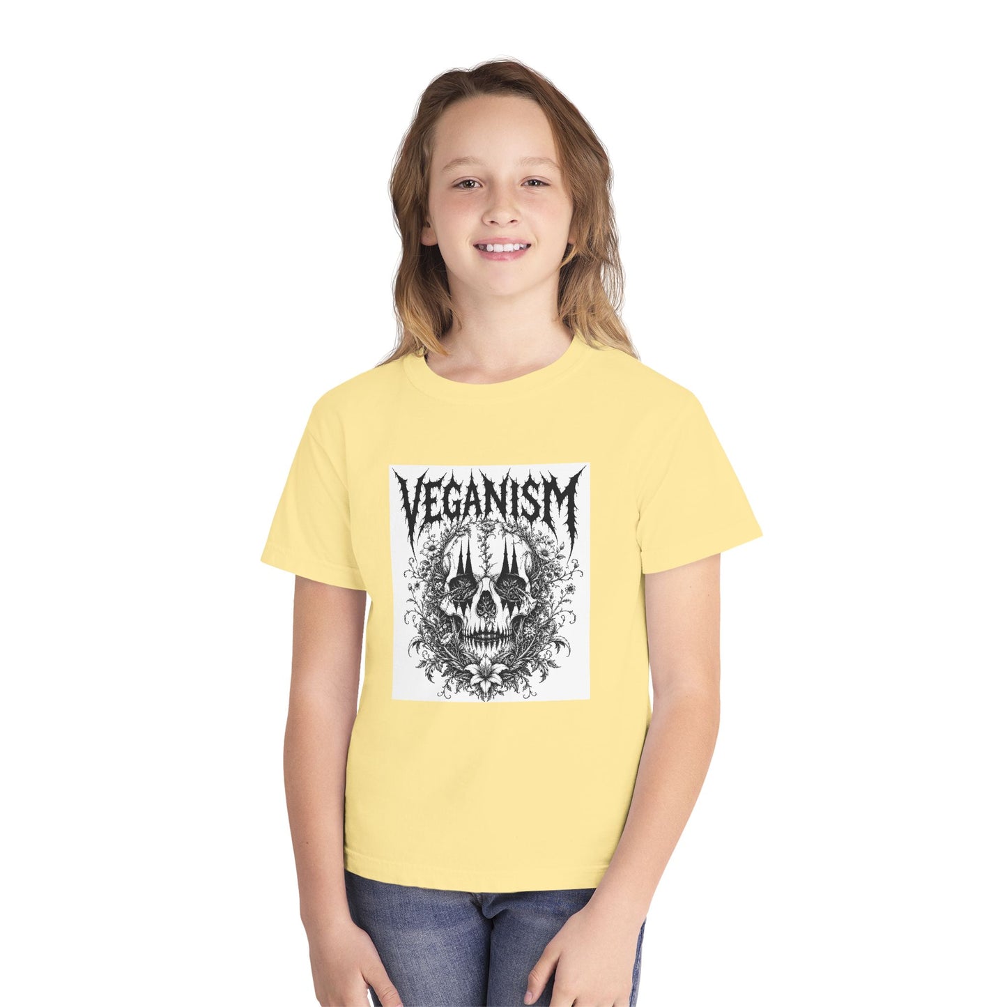 Youth Tee — 'VEGANISM' Skull Graphic Vegan Kids T‑Shirt