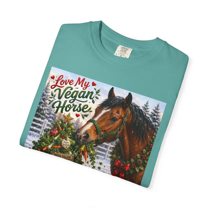 Vegan Christmas T-Shirt – "Love My Vegan Horse" Holiday Tee