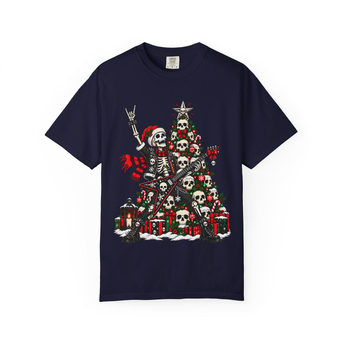 Skeleton Rocker Christmas Shirt | Skull Christmas Tree | Gothic Holiday Metal Design | Alternative Xmas Gift | Dark Christmas Tee