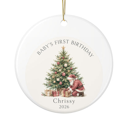 Baby's First Birthday Ceramic Ornament — Personalized Christmas Tree Keepsake (Add Name & Year)