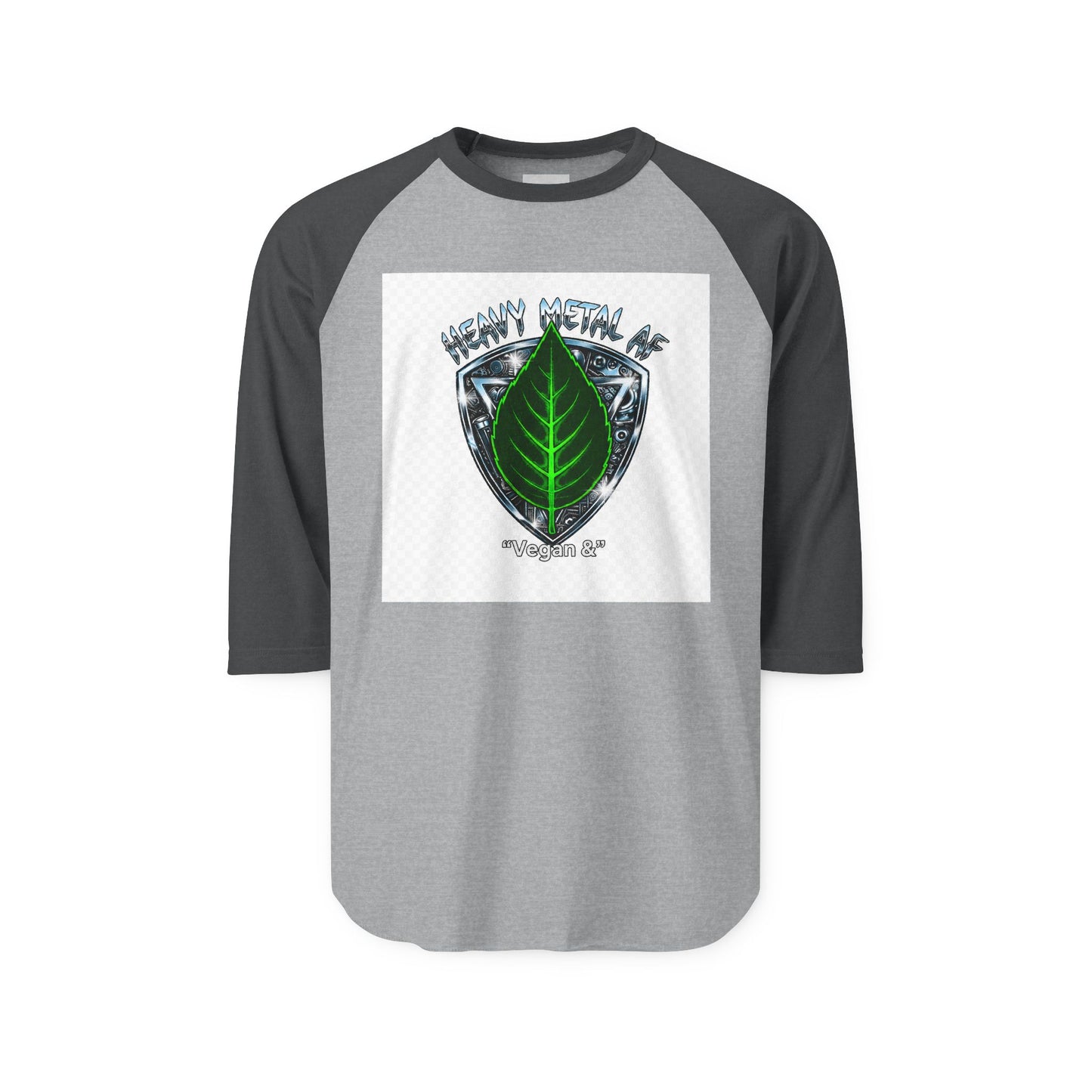 Vegan and Heavy Metal AF Crest Raglan Shirt | Vegan Pride Logo 3/4 Sleeve