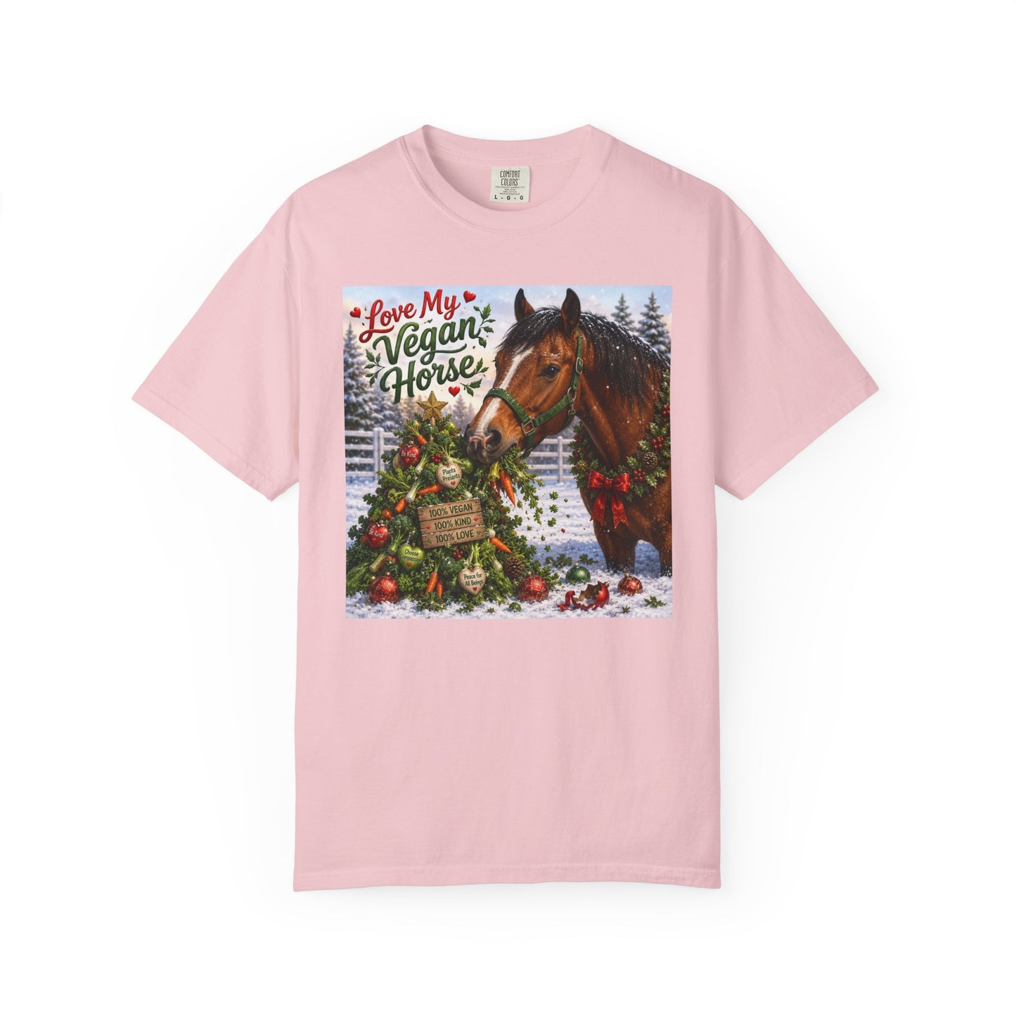 Vegan Christmas T-Shirt – "Love My Vegan Horse" Holiday Tee