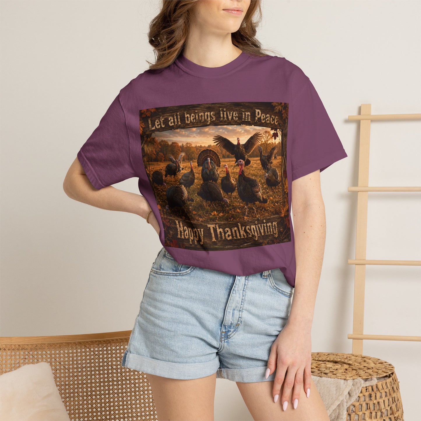 Thanksgiving Turkeys 'Let All Beings Live in Peace' T-Shirt