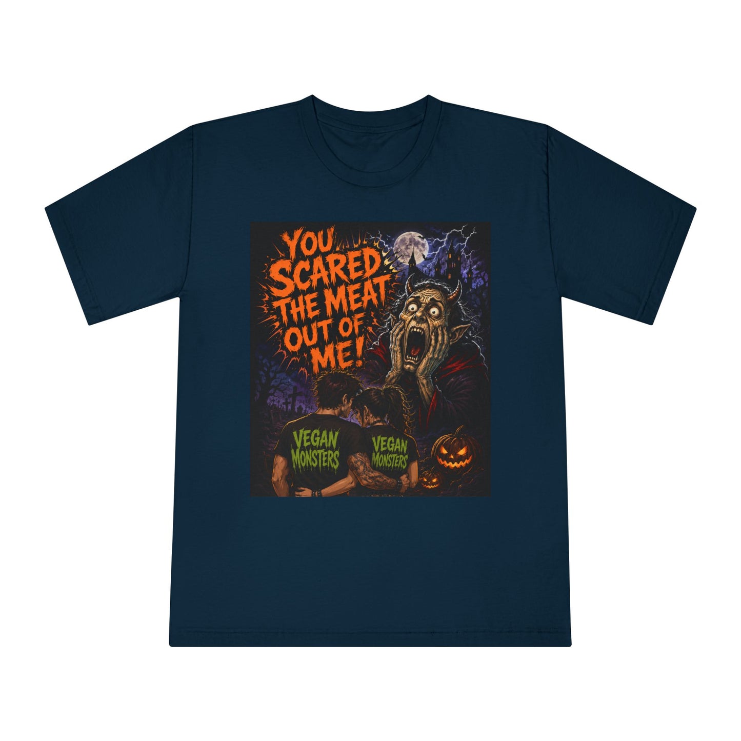 Vegan Monsters Halloween T-Shirt — "You Scared the Meat Out of Me!" Horror Graphic Tee