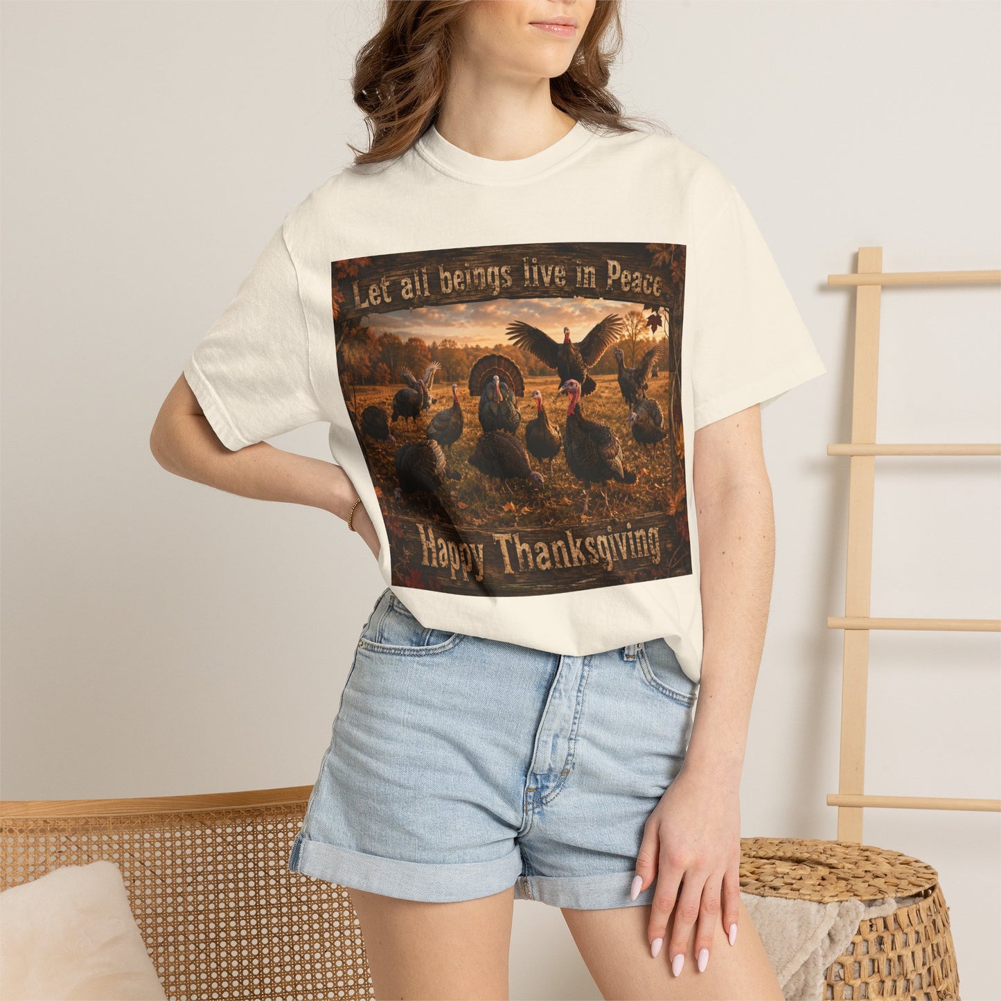 Thanksgiving Turkeys 'Let All Beings Live in Peace' T-Shirt