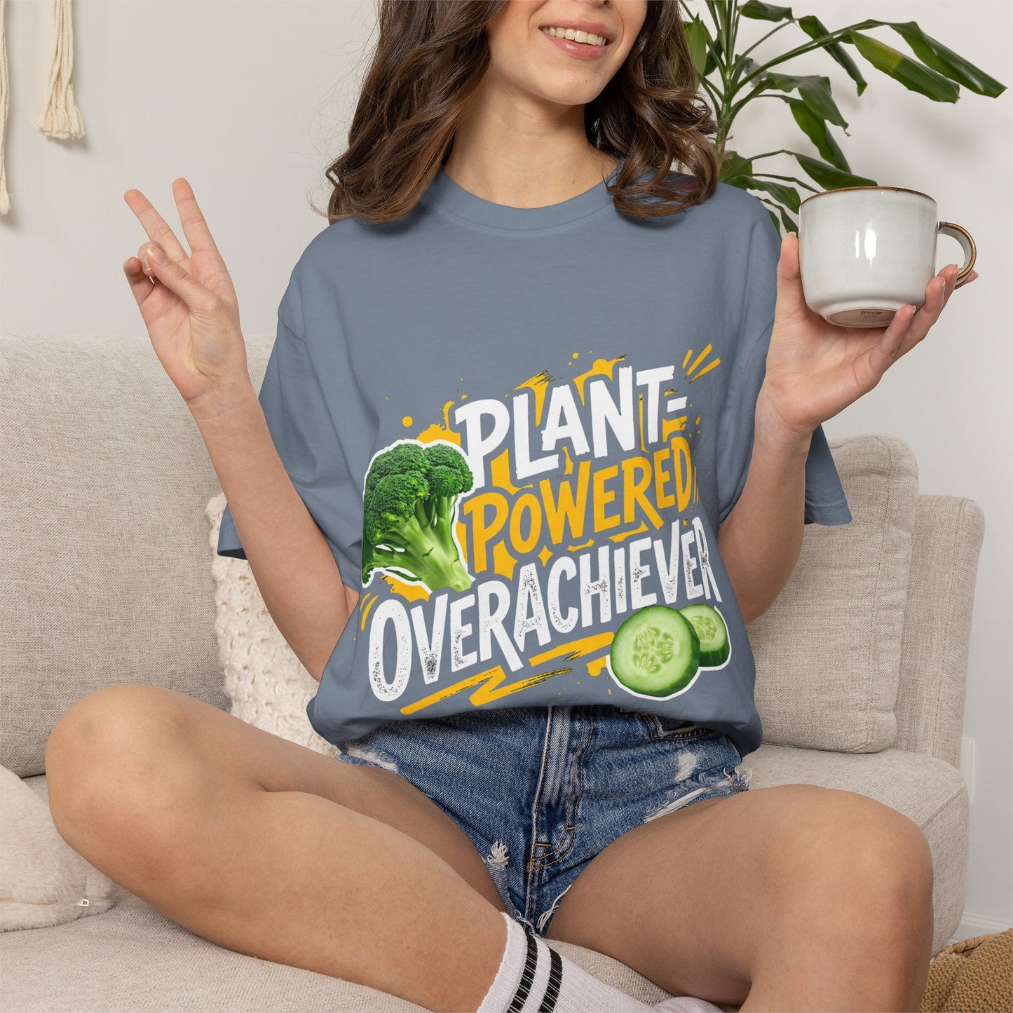 Veggie Powered T‑Shirt — Broccoli & Cucumber Plant‑Powered Graphic Tee
