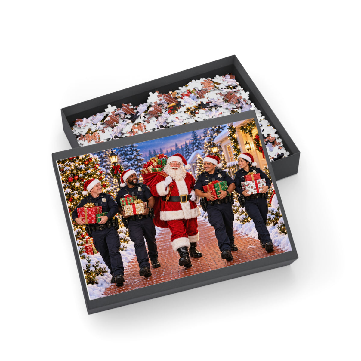 Christmas Santa and Police Helpers Jigsaw Puzzle — Festive Holiday Scene (96/252/500/1000 pcs)