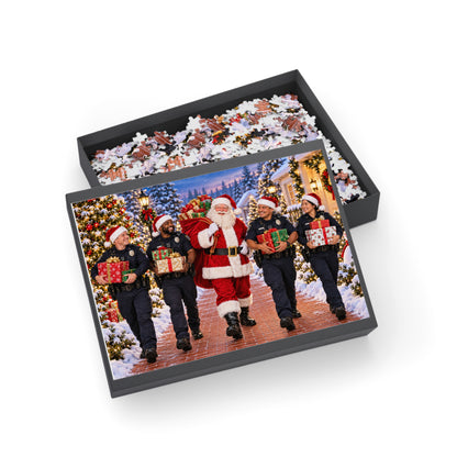 Christmas Santa and Police Helpers Jigsaw Puzzle — Festive Holiday Scene (96/252/500/1000 pcs)