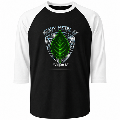 Vegan and Heavy Metal AF Crest Raglan Shirt | Vegan Pride Logo 3/4 Sleeve