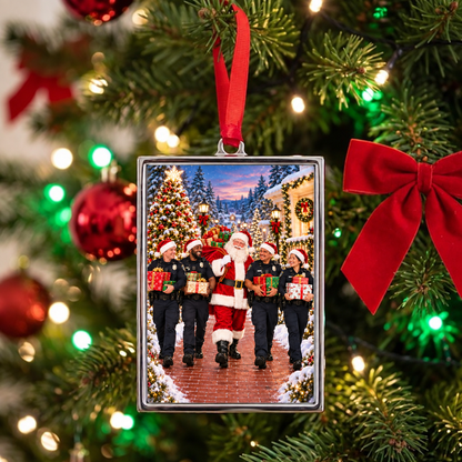 Police Homage and Santa- Christmas Portrait Frame Ornament — Santa and Officers Holiday Keepsake