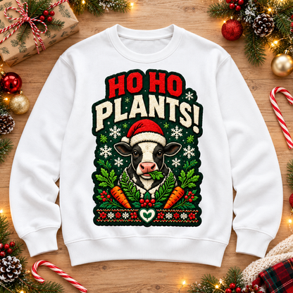 Ho Ho Plants Christmas Vegan Cow UGLY Crew Neck Sweater