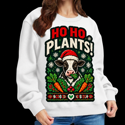Ho Ho Plants Christmas Vegan Cow UGLY Crew Neck Sweater