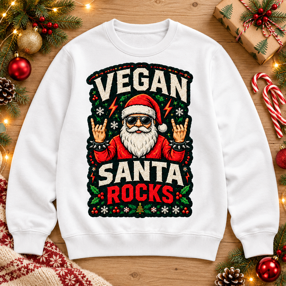 Vegan Santa Rocks UGLY Christmas Sweater