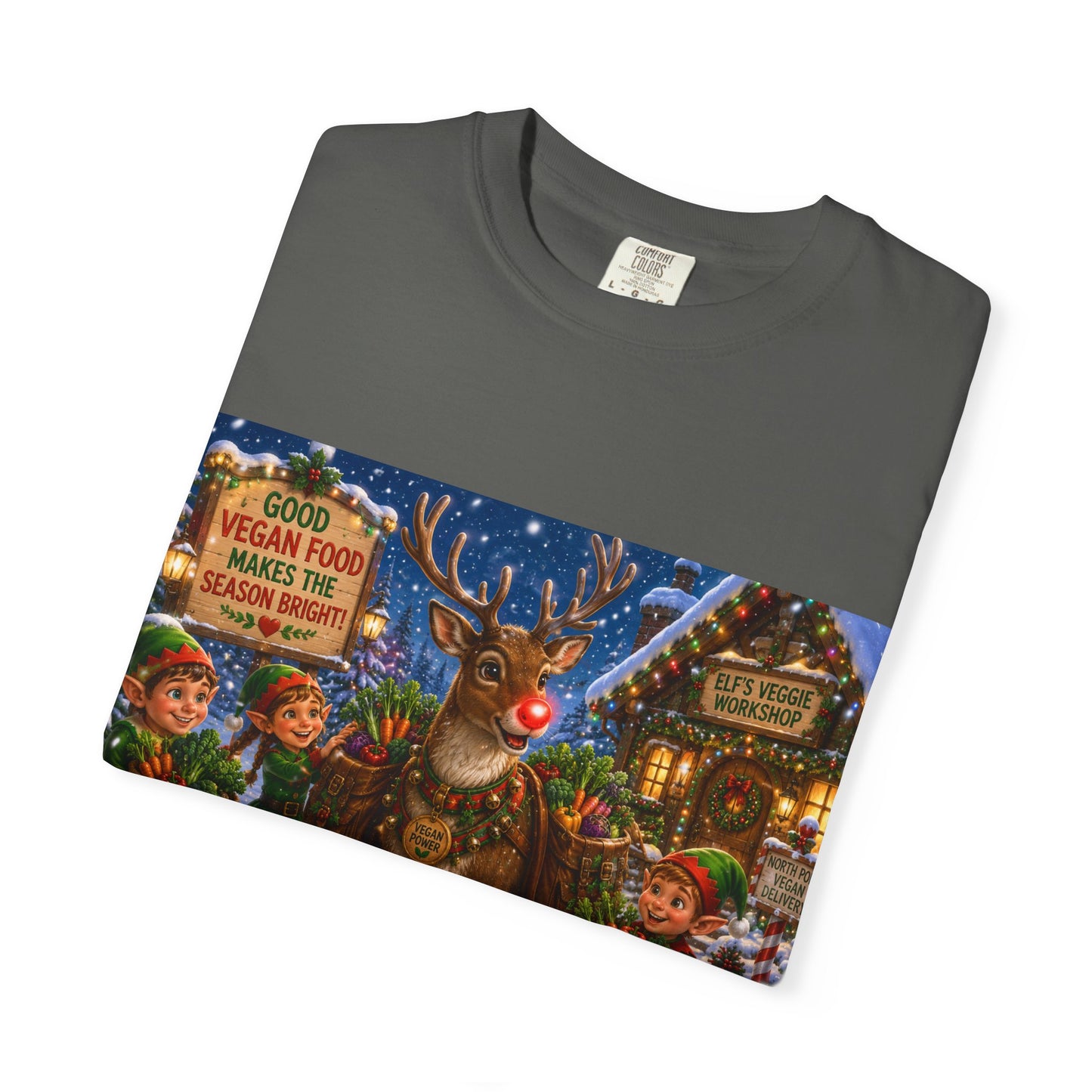 Merry Vegan Christmas T-Shirt - Rudolph & The Elves — Festive Holiday Vegan Graphic Tee
