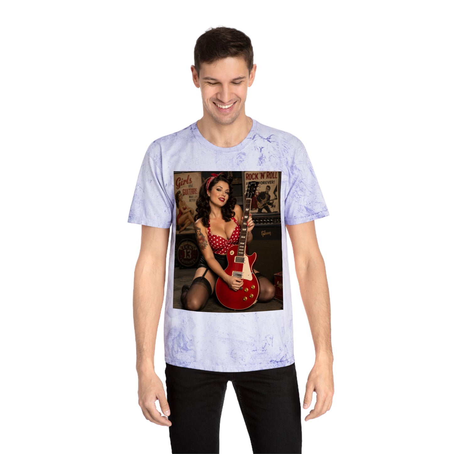 Pinup Guitarist Vintage Tee – Retro Rockabilly Photo T-Shirt