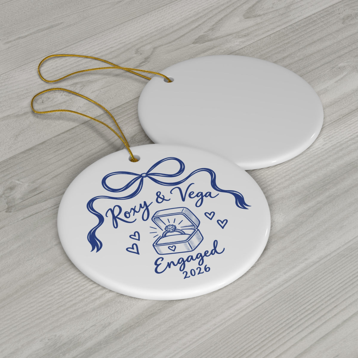 Engaged 2026 Ceramic Ornament — Personalized with your "Names & Year" - Ring Box Design