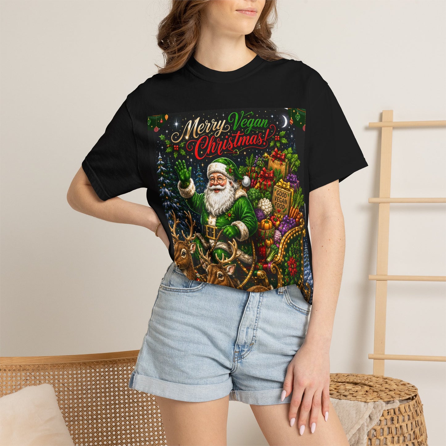 Merry Vegan Christmas T-Shirt — 'Good Vegan Food Makes the Season Bright' Holiday Tee