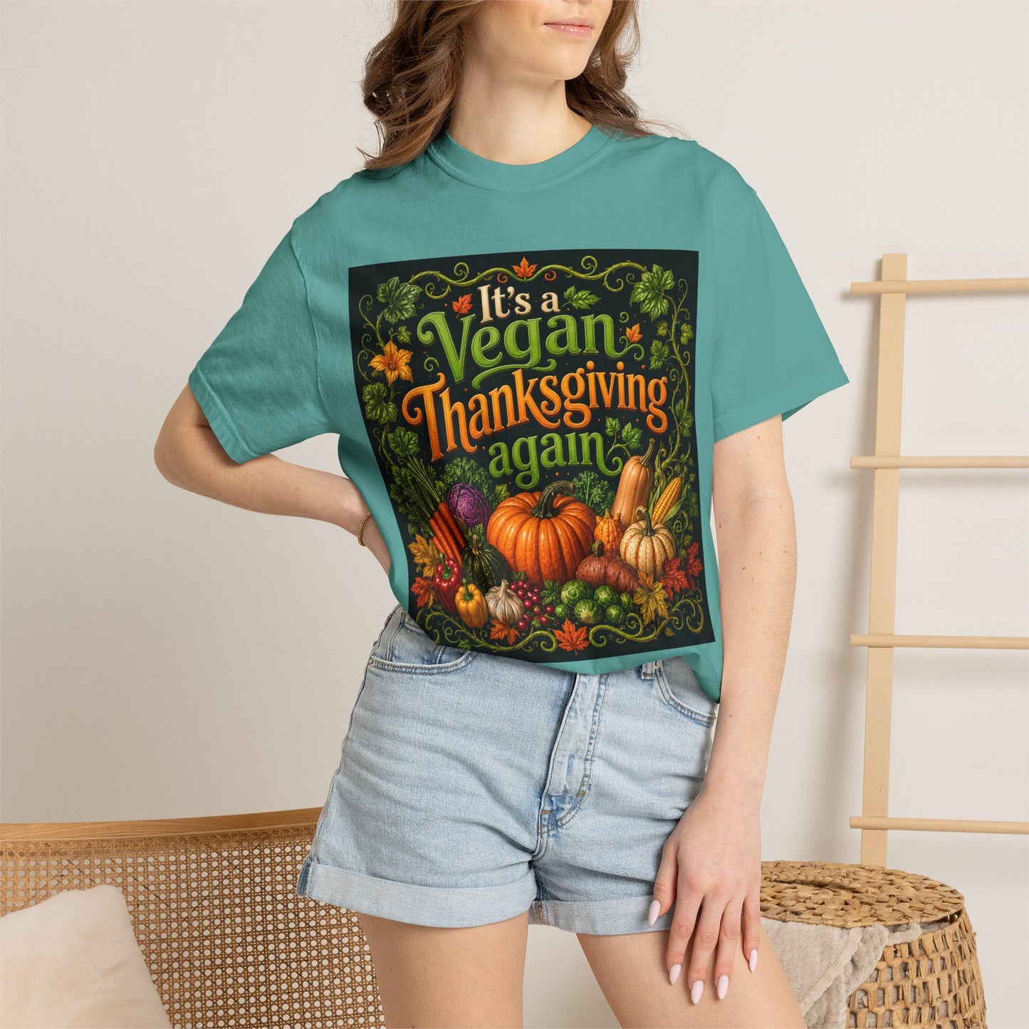 Vegan Thanksgiving T-Shirt — "It's a Vegan Thanksgiving Again" Holiday Tee