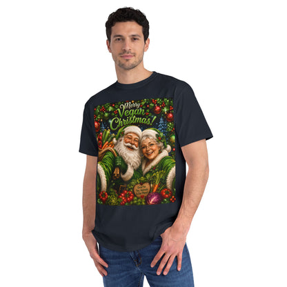 Organic  cotton Merry Vegan Christmas-Santa and Mrs Santa Selfie T-shirt