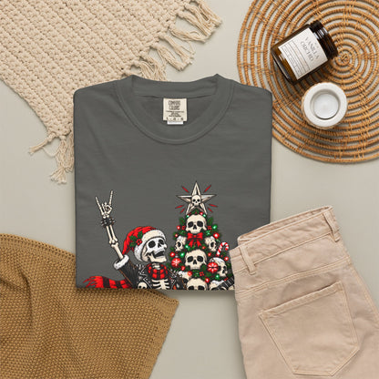 Skeleton Rocker Christmas Shirt | Skull Christmas Tree | Gothic Holiday Metal Design | Alternative Xmas Gift | Dark Christmas Tee