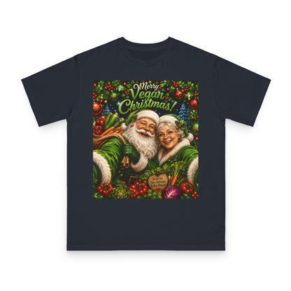 Organic  cotton Merry Vegan Christmas-Santa and Mrs Santa Selfie T-shirt