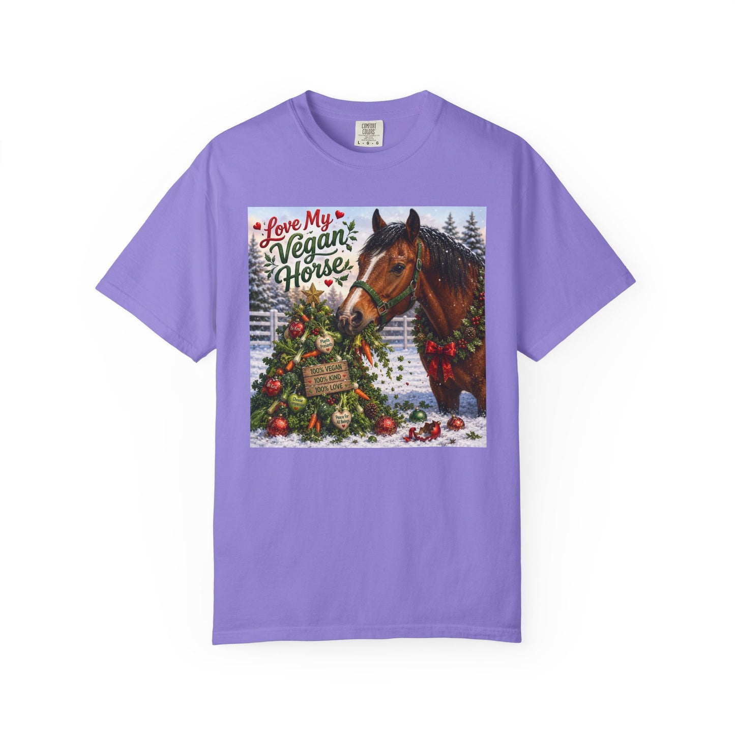 Vegan Christmas T-Shirt – "Love My Vegan Horse" Holiday Tee