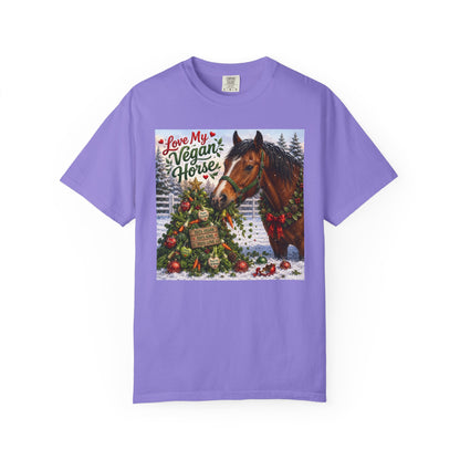Vegan Christmas T-Shirt – "Love My Vegan Horse" Holiday Tee