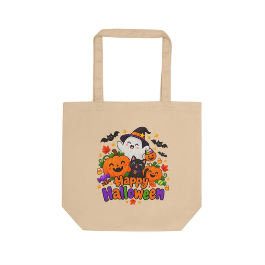 Happy Halloween Ghost Pumpkin Tote Bag | Cute Trick or Treat Design