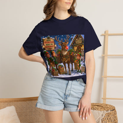 Merry Vegan Christmas T-Shirt - Rudolph & The Elves — Festive Holiday Vegan Graphic Tee