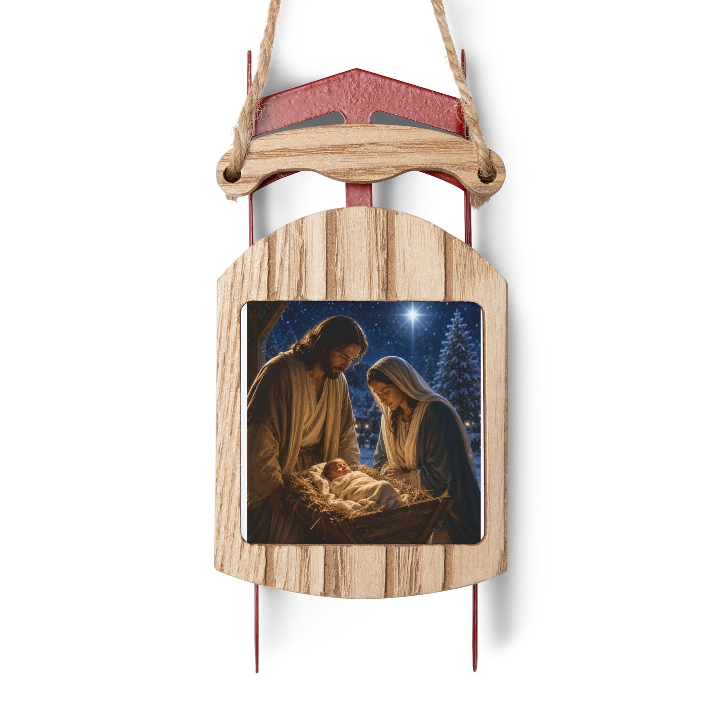 Baby Jesus manger -Sled Ornament