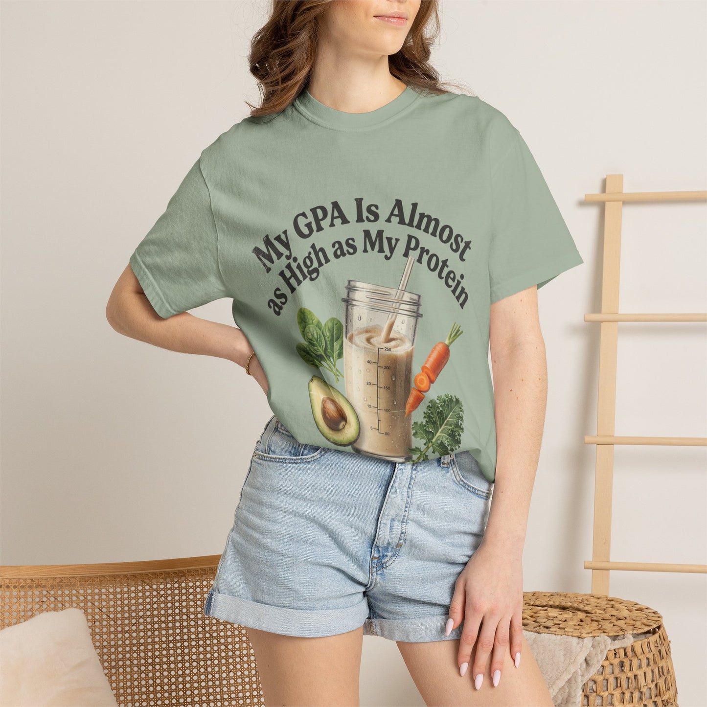 T-Shirt — "My GPA Is Almost as High as My Protein" Smoothie Graphic